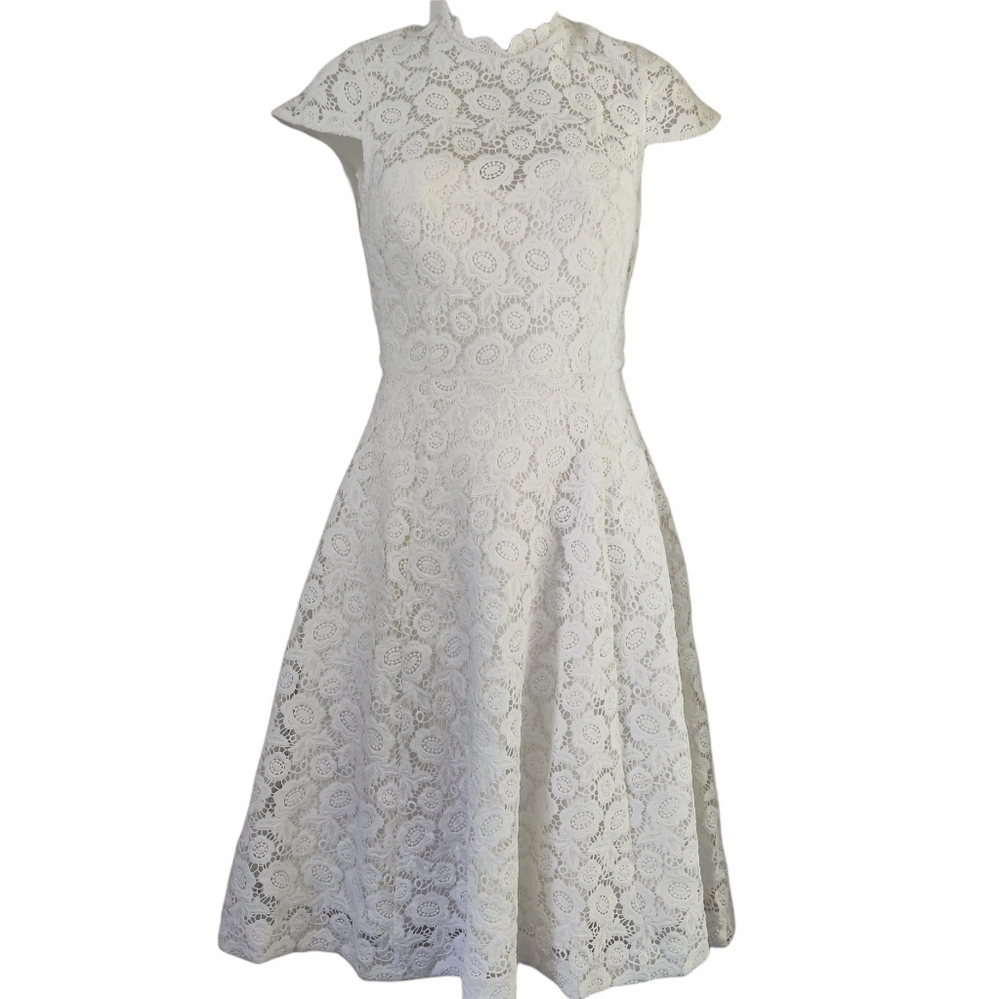 Modcloth floral lace white dress xs